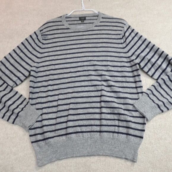 J.Crew Sweater XL Gray Striped Rugged Cotton Crew Neck - Picture 1 of 10